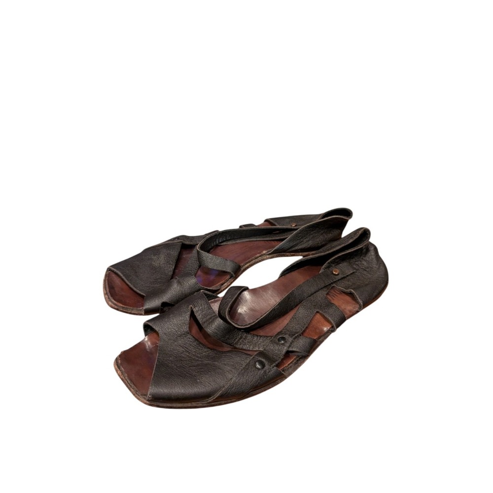 CYDWOQ Penalty 38 / 8 Handmade Black Leather Sandals Open Toe Shoes Flats
